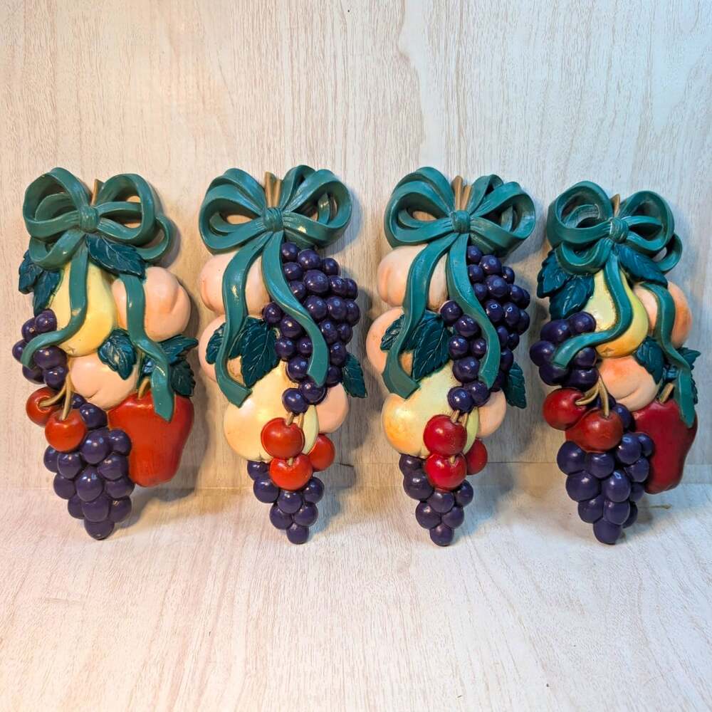 Burwood 3335 Fruit Wall Plaques Set of 4 Resin Ready to Hang 3D Effect